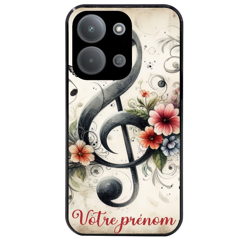 Coque noire taperso pour POCO C85 avec motif musique cle sol personnalisee protection antichoc personnalisée
