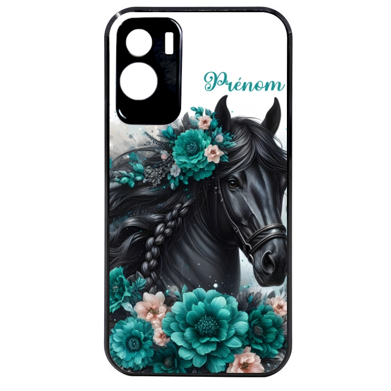 Coque noire taperso pour Honor 70 LITE 90 et LITE avec motif cheval et fleurs personnalisee protection antichoc personnalisée