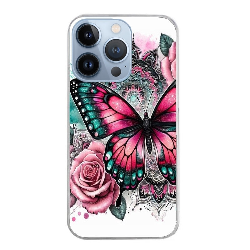 Coque taperso pour Iphone 14 et PRO PLUS PRO MAX avec motif papillon rose protection antichoc personnalisée