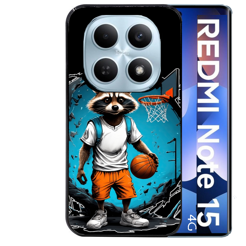 Coque noire taperso pour Redmi Note 15 et PRO PLUS 4G 5G avec motif basket racoon protection antichoc personnalisée