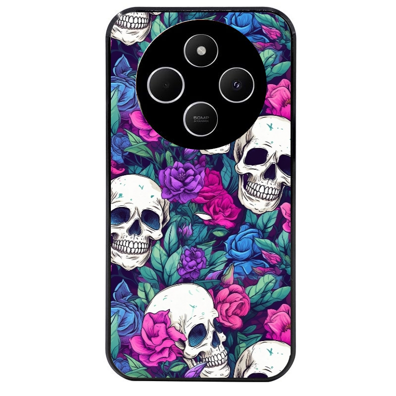 Coque noire taperso pour POCO C75 avec motif tete de mort violet protection antichoc personnalisée