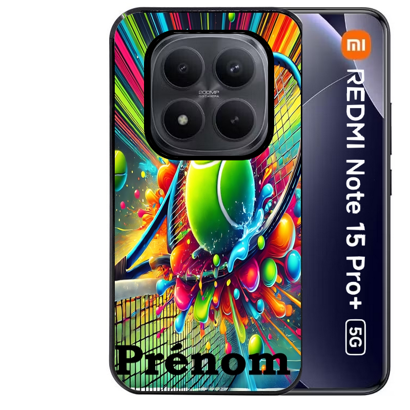 Coque noire taperso pour Redmi Note 15 et PRO PLUS 4G 5G avec motif tennis color personnalisee protection antichoc personnalisée