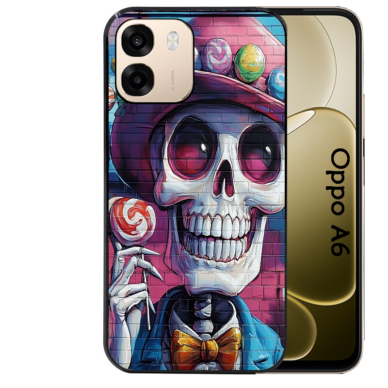 Coque noire taperso pour OPPO A6 A6X 4G et 5G avec motif tete de mort tag protection antichoc personnalisée