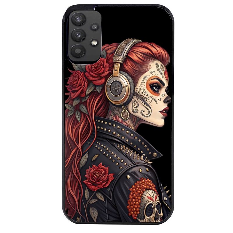 Coque noire taperso pour galaxy A22 A32 A52 A52S 4G 5G  avec motif tete de mort rock protection antichoc personnalisée