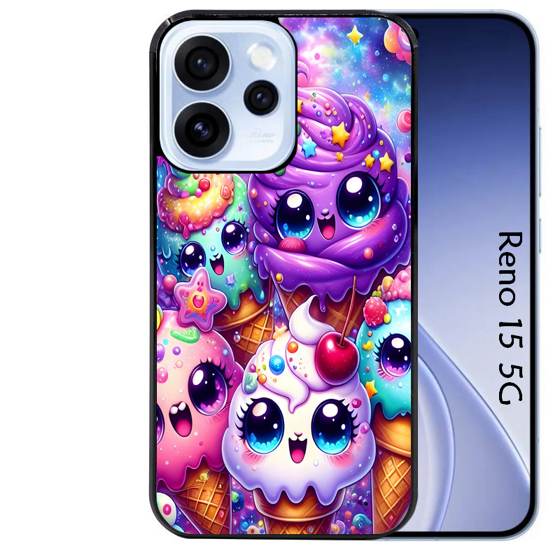 Coque noire taperso pour OPPO Reno 15 et F FS 5G avec motif anime ice cream kawaii protection antichoc personnalisée