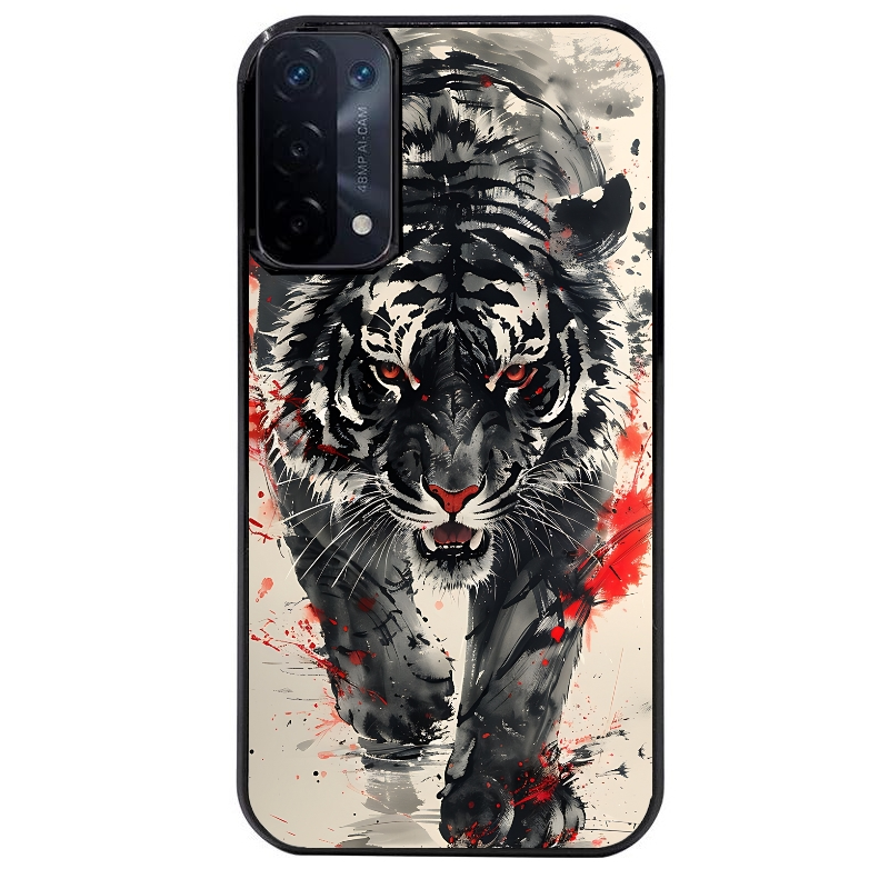 Coque noire taperso pour OPPO A54 et A74 5G avec motif tigre japan protection antichoc personnalisée