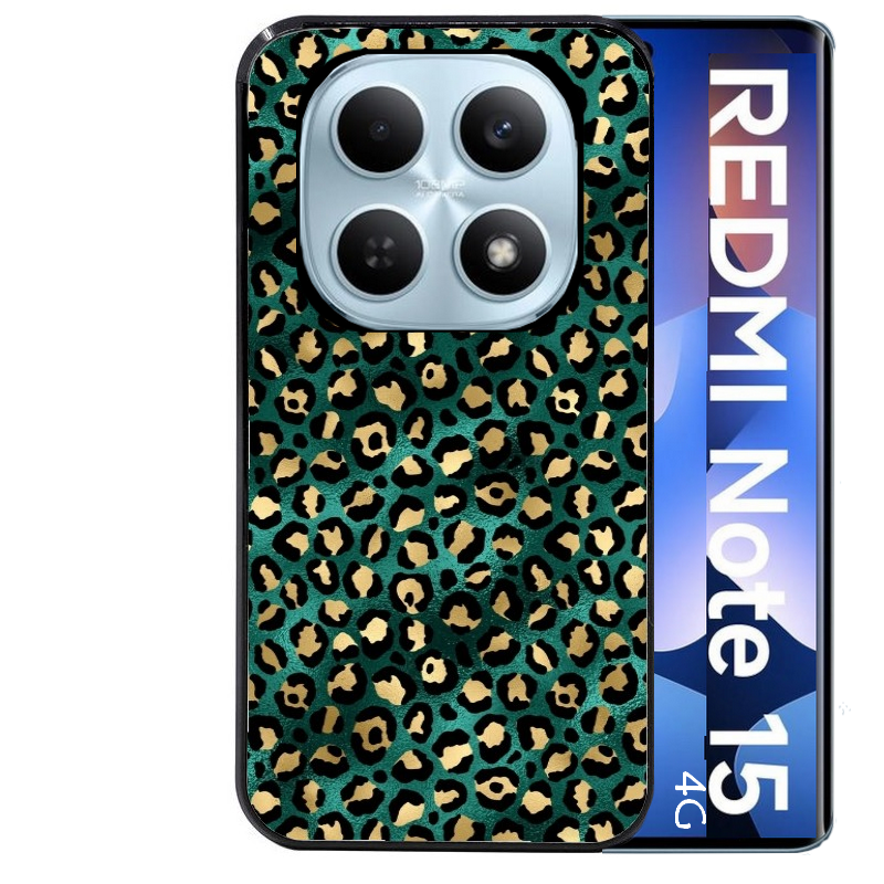 Coque noire taperso pour Redmi Note 15 et PRO PLUS 4G 5G avec motif leopard vert protection antichoc personnalisée