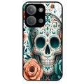 Coque noire taperso pour POCO C85 avec motif mort mexicaine turquoise protection antichoc personnalisée