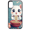 Coque noire taperso pour Moto E13 E14 E15 avec motif chat ramen cerisier protection antichoc personnalisée