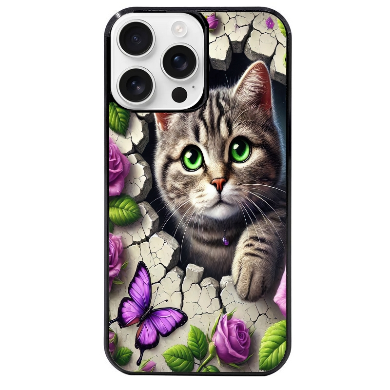 Coque noire taperso pour Iphone 16 16E PLUS MAX PRO avec motif chat papillon 3 protection antichoc personnalisée