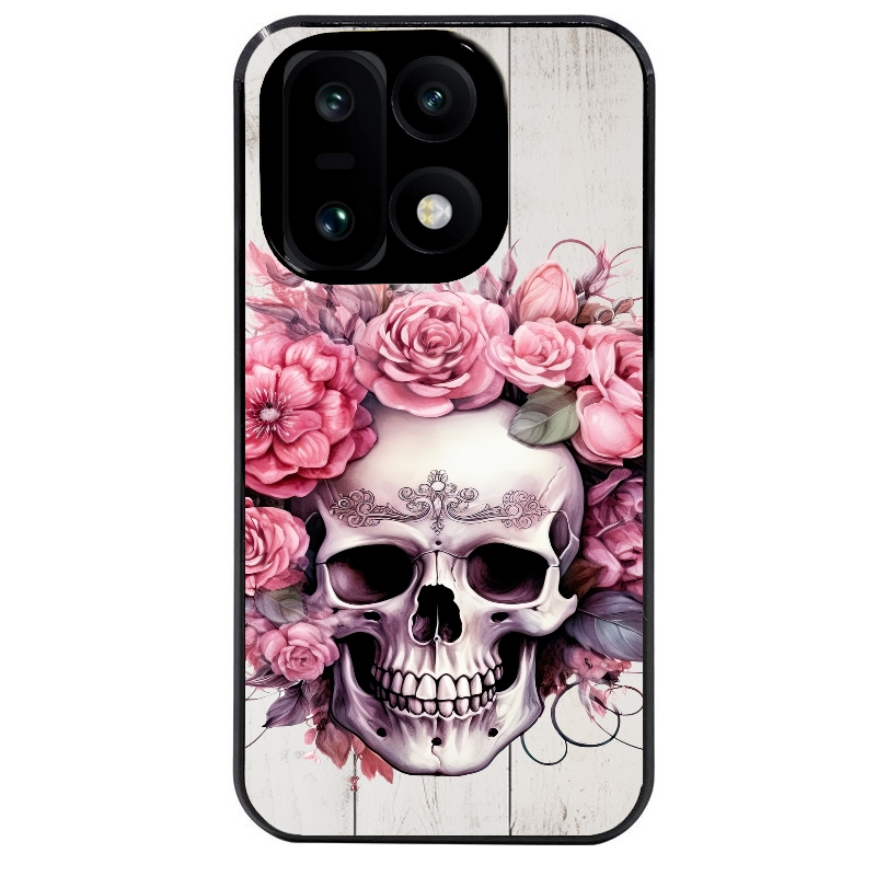 Coque noire taperso pour OnePlus 15 avec motif tete de mort floral protection antichoc personnalisée