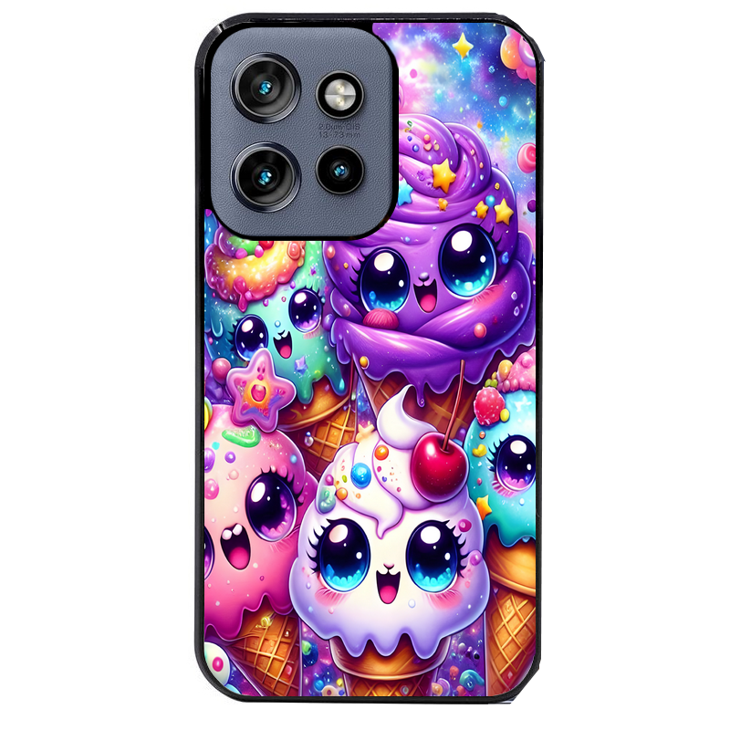 Coque noire taperso pour Moto Edge 60 et Neo Fusion Pro avec motif anime ice cream kawaii protection antichoc personnalisée