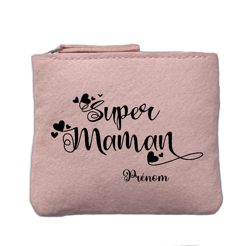 Porte monnaie personnalisé motif maman super rose clair en feutrine en feutrine