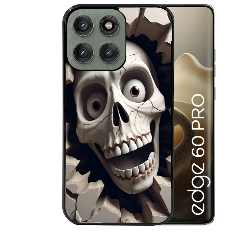 Coque noire taperso pour Moto Edge 60 et Neo Fusion Pro avec motif tete de mort smile protection antichoc personnalisée