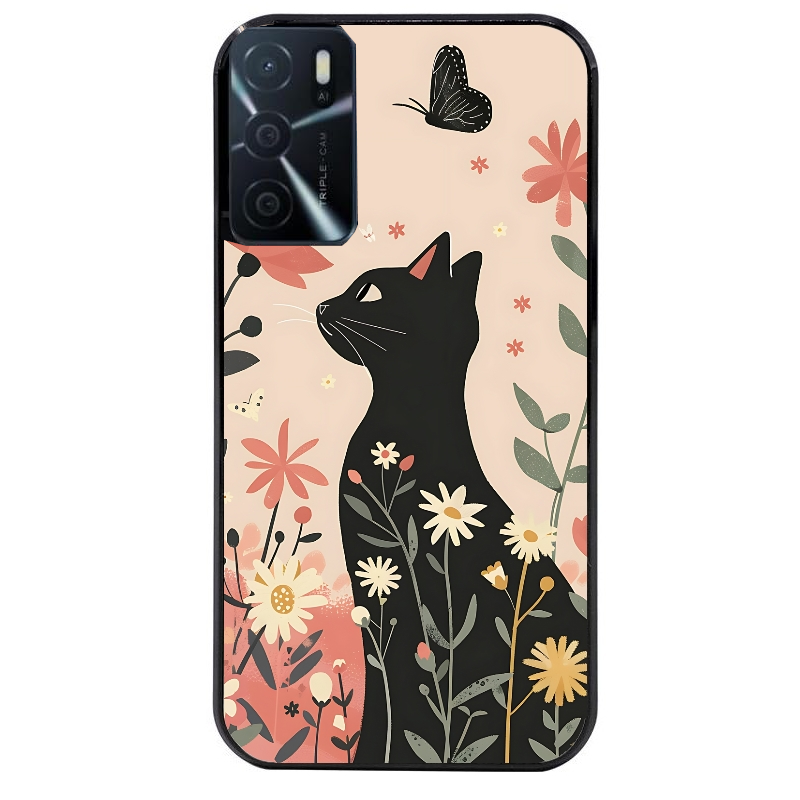 Coque noire taperso pour OPPO A16 et A16S avec motif chat papillon 1 protection antichoc personnalisée