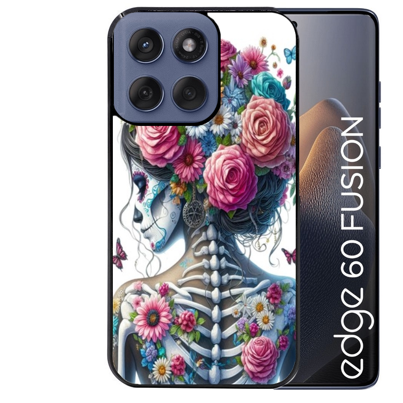 Coque noire taperso pour Moto Edge 60 et Neo Fusion Pro avec motif tete de mort calavera papillon protection antichoc personnalisée