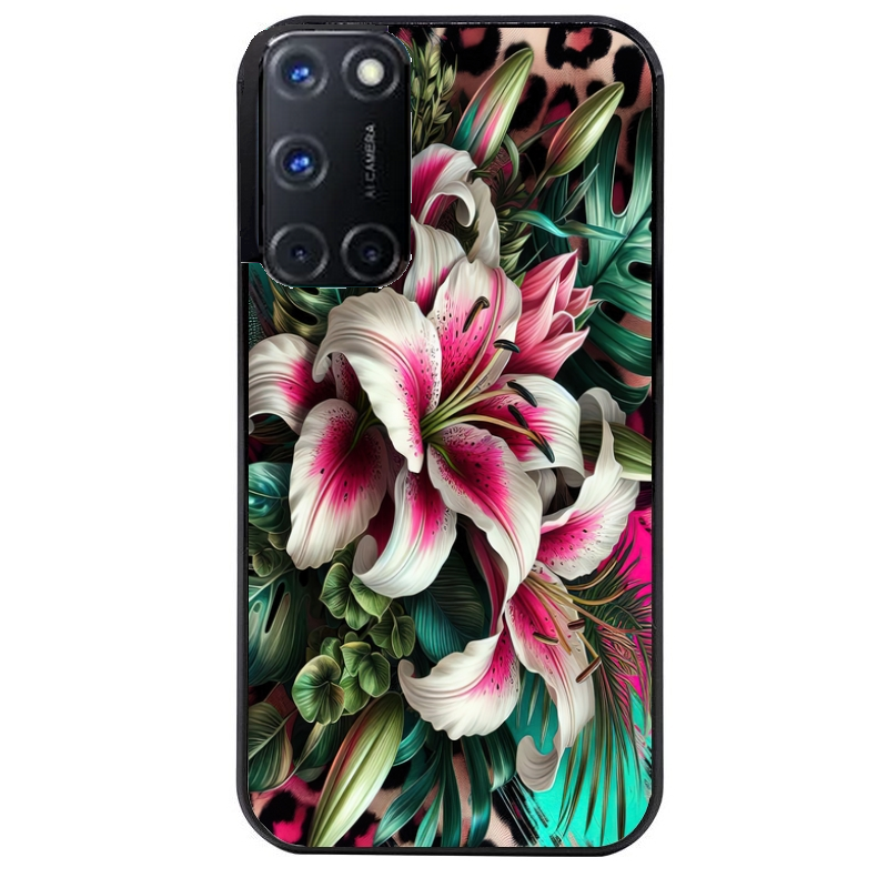 Coque noire taperso pour OPPO Reno 8 LITE avec motif leopard hibiscus protection antichoc personnalisée