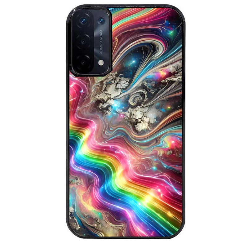 Coque noire taperso pour OPPO A54 et A74 5G avec motif marbre arc en ciel protection antichoc personnalisée