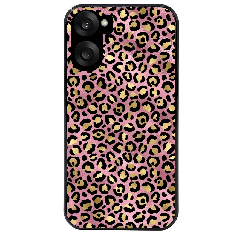 Coque noire taperso pour OnePlus Nord CE5 avec motif leopard rose protection antichoc personnalisée
