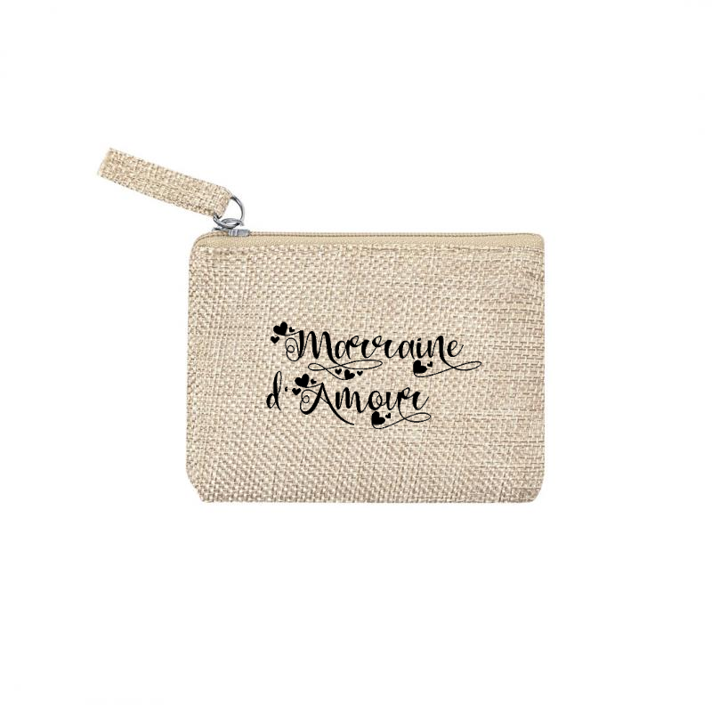 Pochette personnalisée marraine d'amour en jute et doré en jute et doré