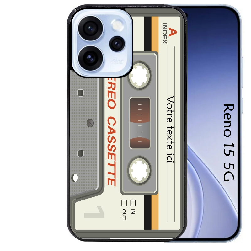 Coque noire taperso pour OPPO Reno 15 et F FS 5G avec motif cassette grise personnalisable protection antichoc personnalisée