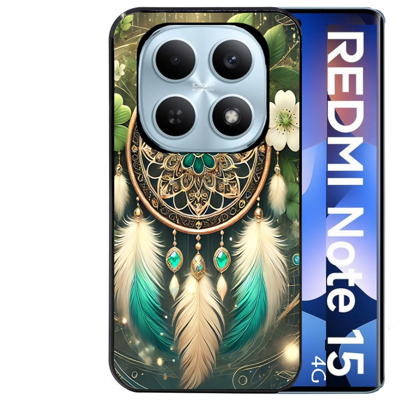 Coque noire taperso pour Redmi Note 15 et PRO PLUS 4G 5G avec motif dreamcatcher talisman protection antichoc personnalisée