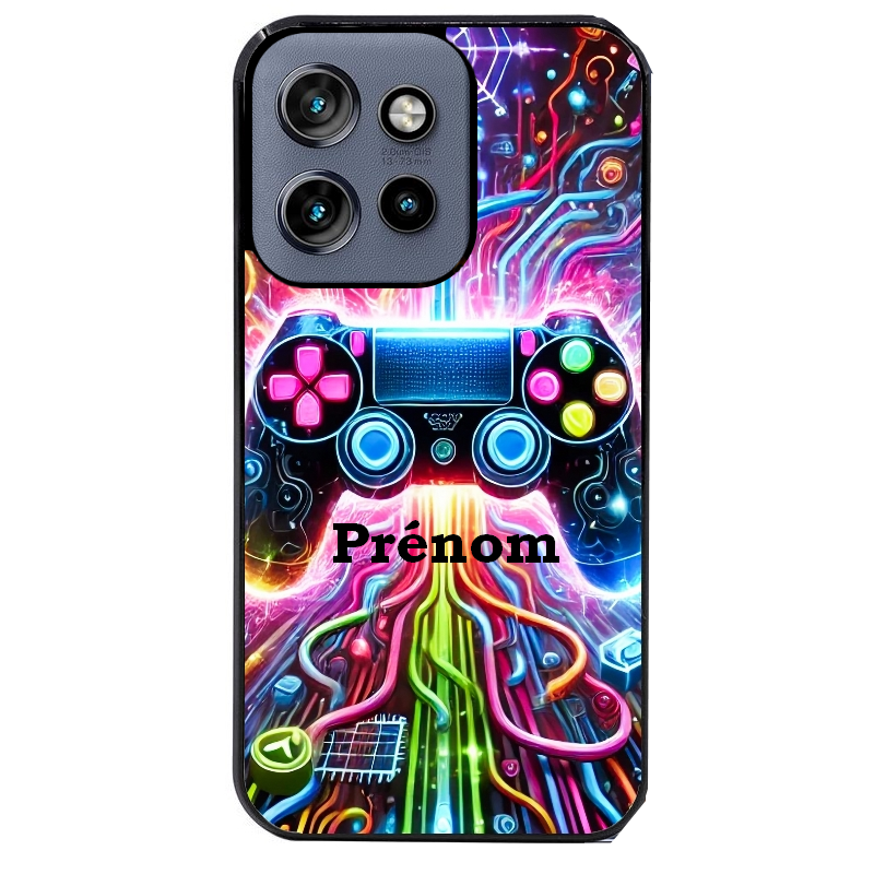 Coque noire taperso pour Moto Edge 60 et Neo Fusion Pro avec motif gamer electro personnalisee protection antichoc personnalisée