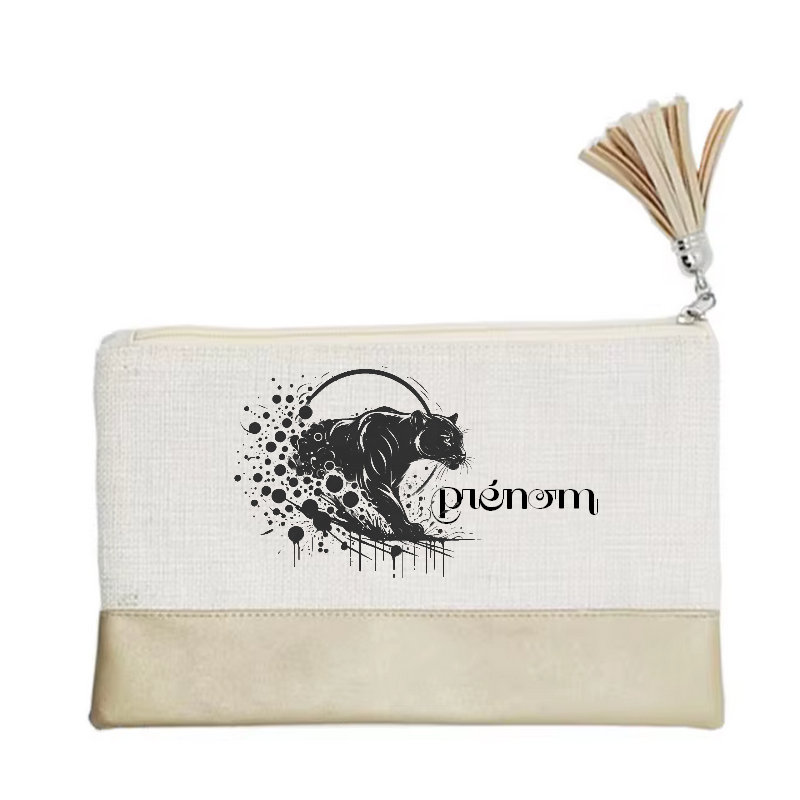 Pochette personnalisée motif panthere black en toile et simili cuir personnalisée