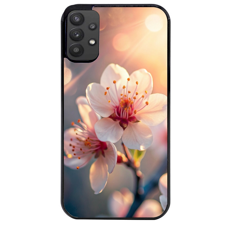 Coque noire taperso pour galaxy A22 A32 A52 A52S 4G 5G  avec motif fleur de cerisier protection antichoc personnalisée