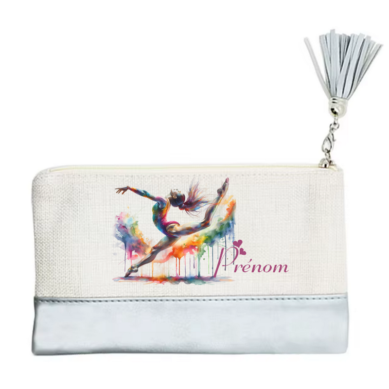Pochette personnalisée motif gym et danse en toile et simili cuir personnalisée