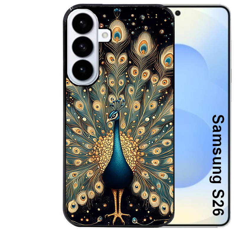 Coque noire taperso pour galaxy S26 et PLUS ULTRA FE avec motif paon mandala protection antichoc personnalisée