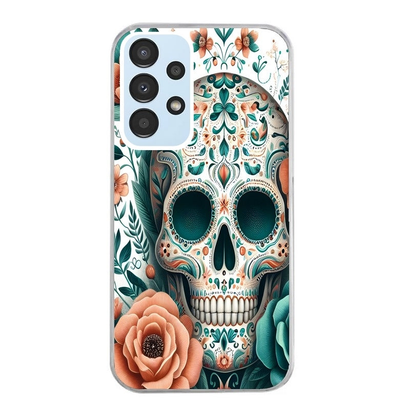 Coque taperso pour Galaxy A13 4G et 5G A23 A53 avec motif mort mexicaine turquoise protection antichoc personnalisée