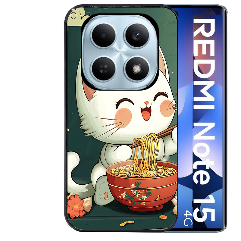 Coque noire taperso pour Redmi Note 15 et PRO PLUS 4G 5G avec motif chat ramen nuage protection antichoc personnalisée
