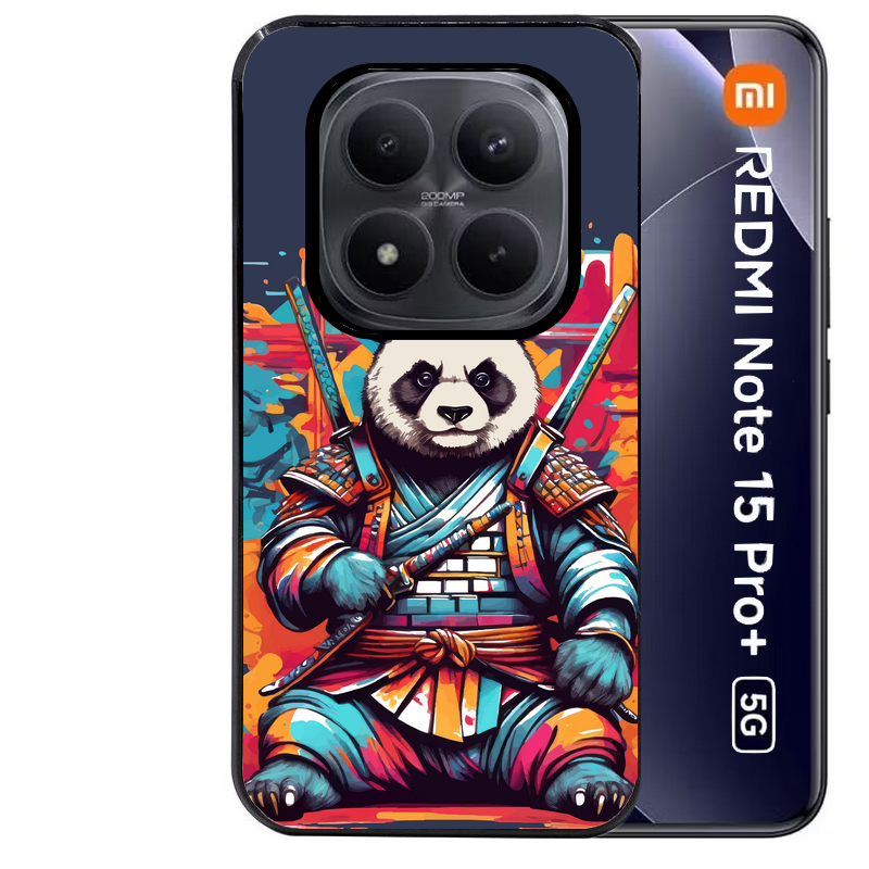 Coque noire taperso pour Redmi Note 15 et PRO PLUS 4G 5G avec motif panda katana personnalisee protection antichoc personnalisée