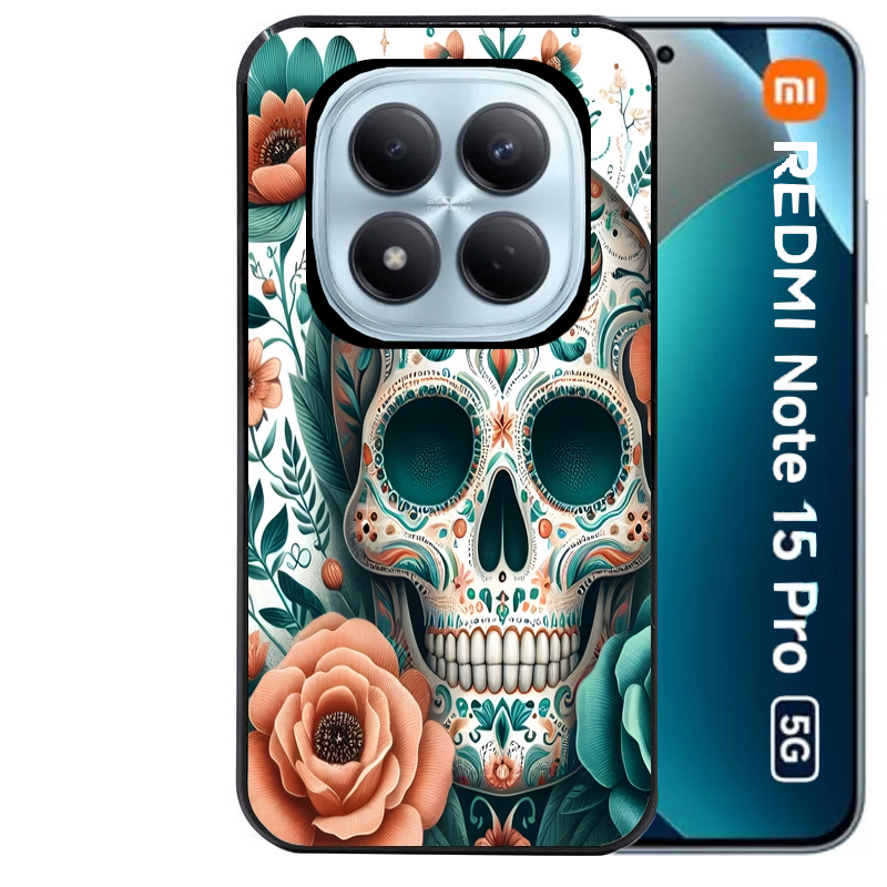 Coque noire taperso pour Redmi Note 15 et PRO PLUS 4G 5G avec motif mort mexicaine turquoise protection antichoc personnalisée