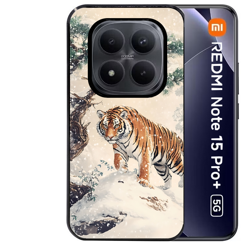 Coque noire taperso pour Redmi Note 15 et PRO PLUS 4G 5G avec motif tigre bonzai protection antichoc personnalisée