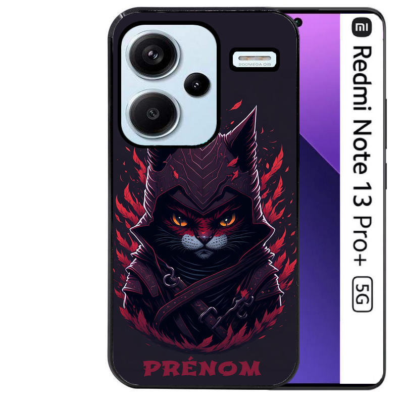 Coque noire taperso pour Redmi Note 13 PRO PLUS 5G avec motif chat samourai personnalise protection antichoc personnalisée