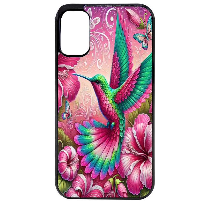 Coque noire taperso pour Moto E13 E14 E15 avec motif colibri et fleurs protection antichoc personnalisée