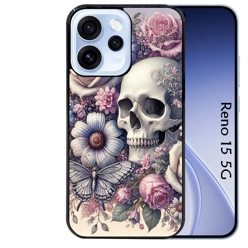 Coque noire taperso pour OPPO Reno 15 et F FS 5G avec motif tete de mort pastel protection antichoc personnalisée