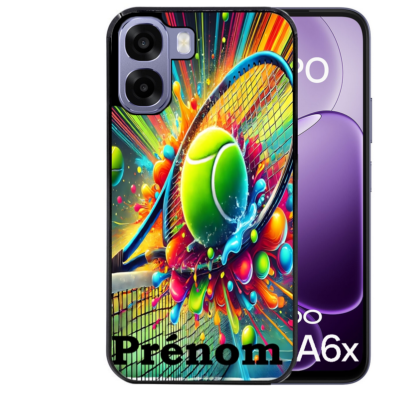 Coque noire taperso pour OPPO A6 A6X 4G et 5G avec motif tennis color personnalisee protection antichoc personnalisée