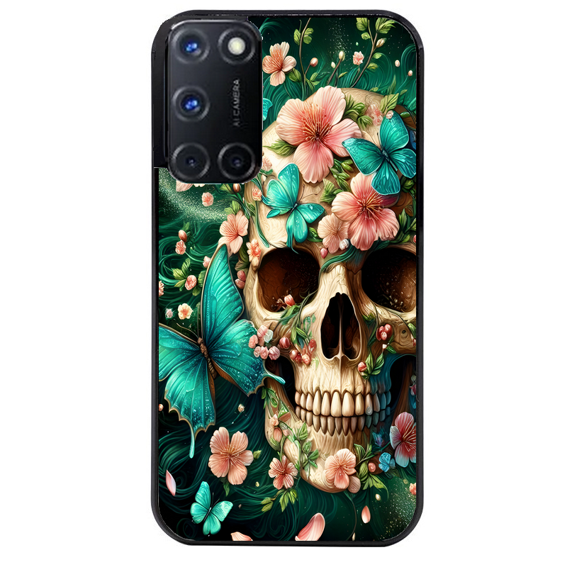 Coque noire taperso pour OPPO Reno 8 LITE avec motif tete de mort skull printemps protection antichoc personnalisée