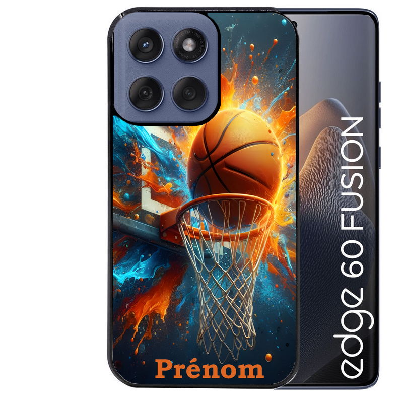 Coque noire taperso pour Moto Edge 60 et Neo Fusion Pro avec motif basket ball color personnalise protection antichoc personnalisée