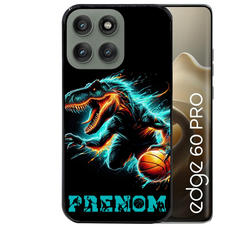 Coque noire taperso pour Moto Edge 60 et Neo Fusion Pro avec motif basket et dino personnalisee protection antichoc personnalisée