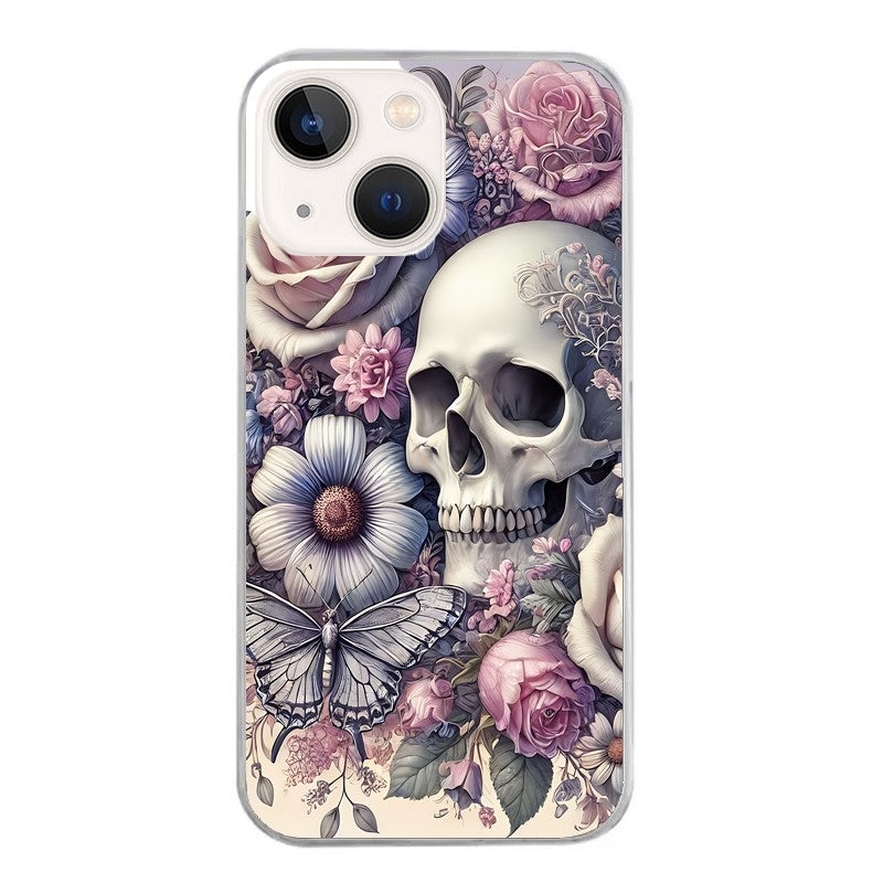 Coque taperso pour Iphone 14 et PRO PLUS PRO MAX avec motif tete de mort pastel protection antichoc personnalisée