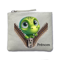 Porte monnaie personnalisé dinosaure zip ivoire en feutrine en feutrine ivoire