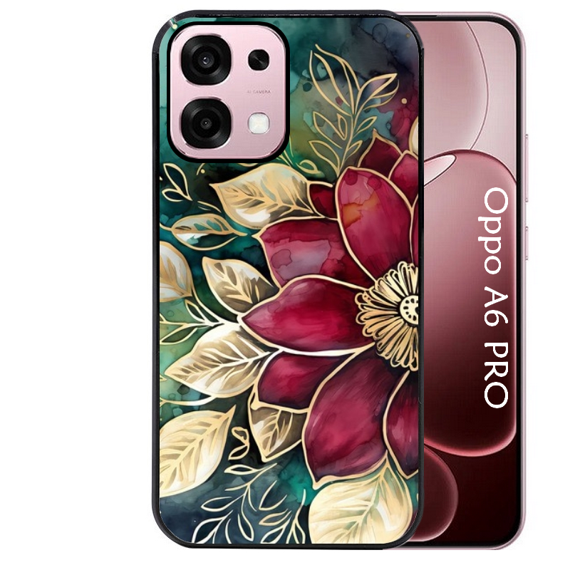 Coque noire taperso pour OPPO A6 PRO 4G et 5G avec motif fleur poinsettia style noel protection antichoc personnalisée