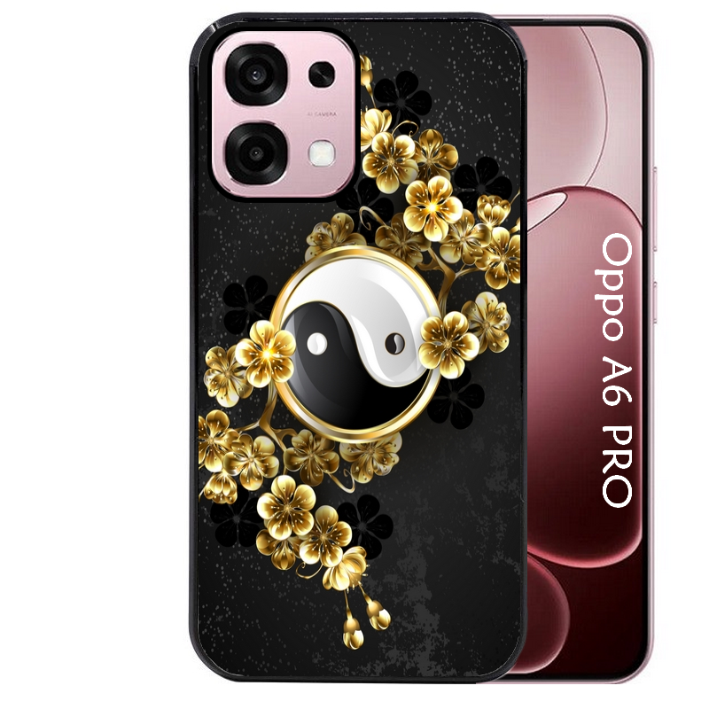 Coque noire taperso pour OPPO A6 PRO 4G et 5G avec motif yin yang et fleur protection antichoc personnalisée