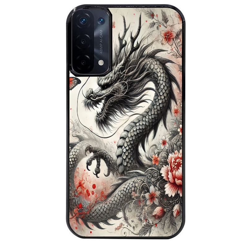 Coque noire taperso pour OPPO A54 et A74 5G avec motif dragon japan protection antichoc personnalisée