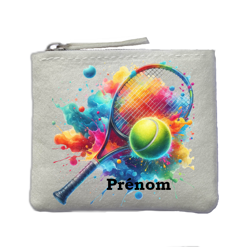 Porte monnaie personnalisé tennis raquette ivoire en feutrine en feutrine ivoire