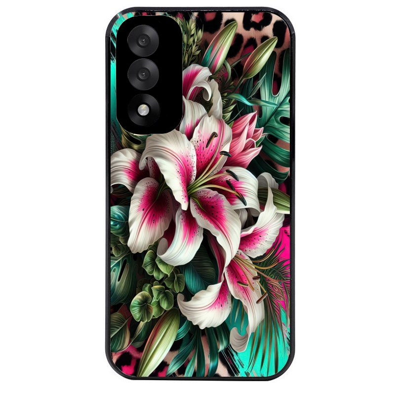 Coque noire taperso pour OnePlus Nord 5 avec motif leopard hibiscus protection antichoc personnalisée